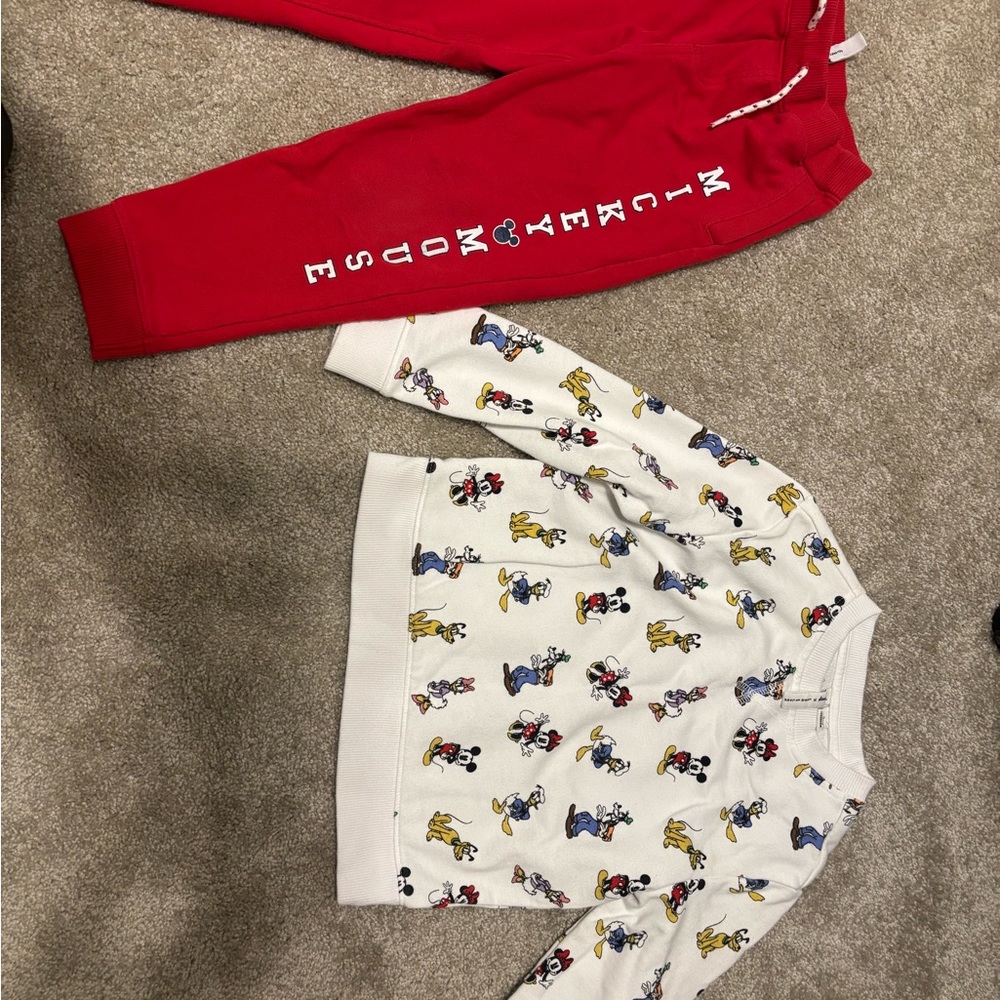 Janie and Jack Disney Mickey Mouse Sweatshirt and Red Joggers Set and Tshirt